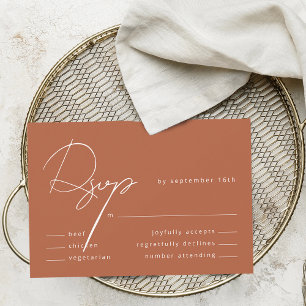 Elegant Calligraphy Rustic Terracotta Meal Wedding RSVP Card
