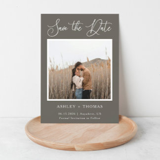 Elegant Calligraphy Rustic Wedding Photo Magnetic Invitation