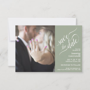 Elegant Calligraphy Sage 2 Pane Photo Wedding Save The Date