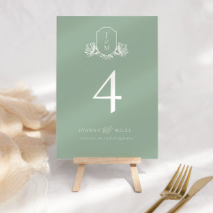 Elegant Calligraphy Sage Green Crest Table Number