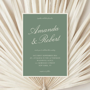 Elegant Calligraphy Sage Green Old Money Wedding Invitation