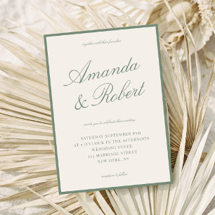 Elegant Calligraphy Sage Green Old Money Wedding Invitation