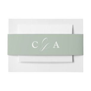 Elegant Calligraphy Sage Green Wedding Belly Band Invitation Belly Band