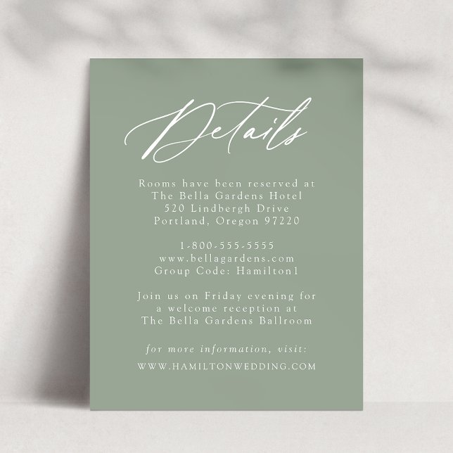 Elegant Calligraphy Sage Green Wedding Details Enclosure Card (Creator Uploaded)