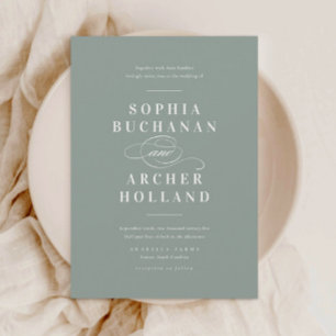 Elegant Calligraphy Sage Green Wedding  Invitation