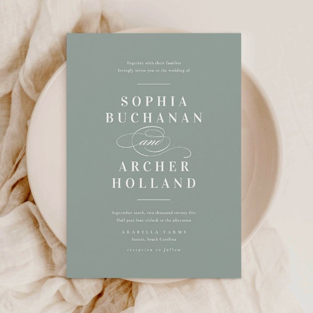 Elegant Calligraphy Sage Green Wedding  Invitation (Creator Uploaded)