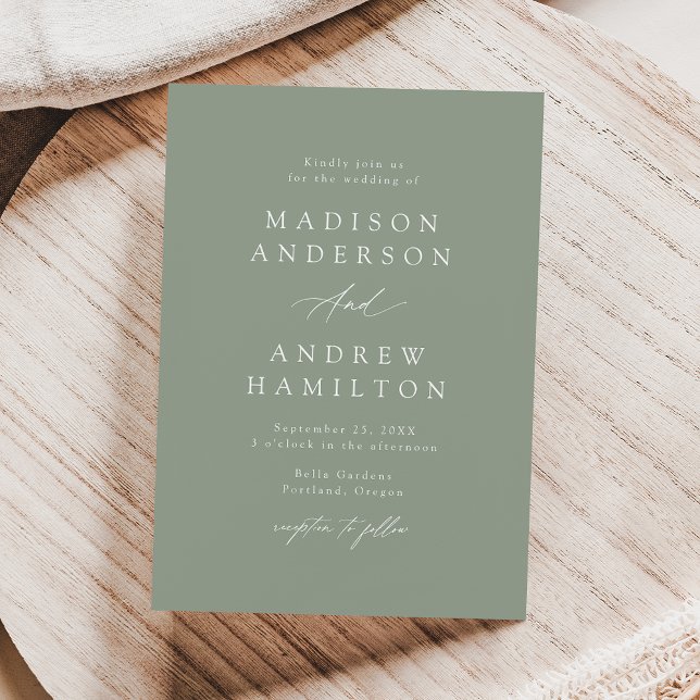 Elegant Calligraphy Sage Green Wedding Invitation (Creator Uploaded)