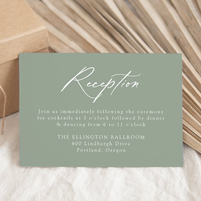 Elegant Calligraphy Sage Green Wedding Reception Enclosure Card (Creator Uploaded)