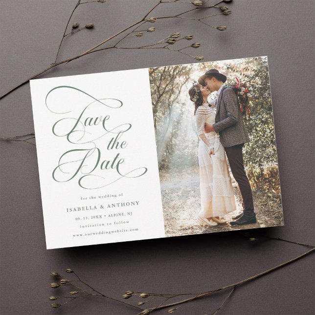 Elegant Calligraphy Sage Green Wedding Save The Date (Creator Uploaded)