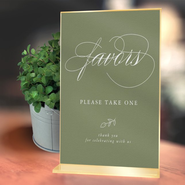 Elegant Calligraphy Sage Minimal Leaf Favour Sign (Creator Uploaded)