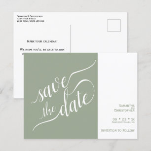 Elegant Calligraphy Sage Wedding Save the Date Announcement Postcard
