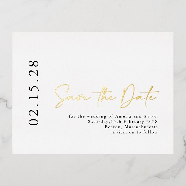 Elegant Calligraphy Save the Date Real Gold  Foil Invitation Postcard (Front)