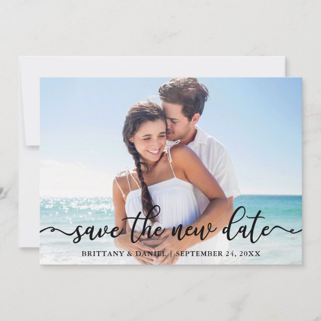 Elegant Calligraphy Save The New Date Photo Card (Front)