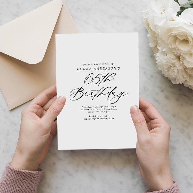Elegant Calligraphy Script 65th Birthday Party Invitation (Creator Uploaded)