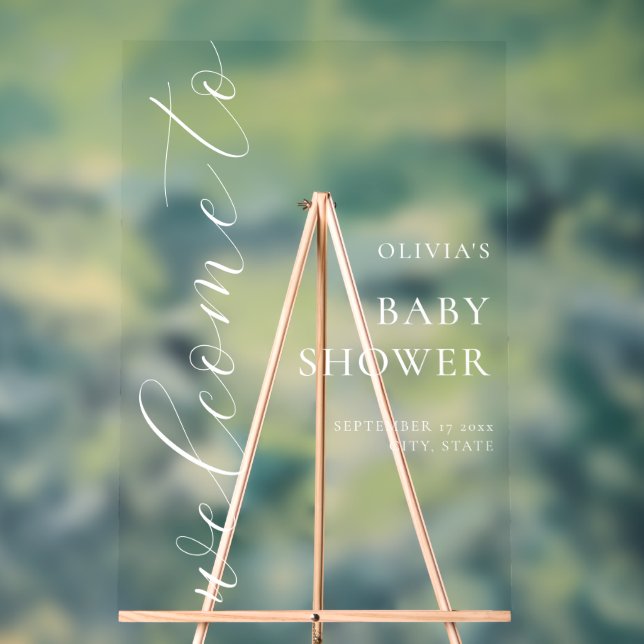Elegant Calligraphy Script Baby Shower Welcome Acrylic Sign (Neutral)