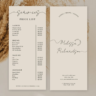 Elegant Calligraphy Script Beige Price List Menu