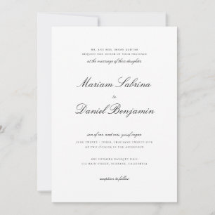 Elegant Calligraphy Script Black and White Wedding Invitation