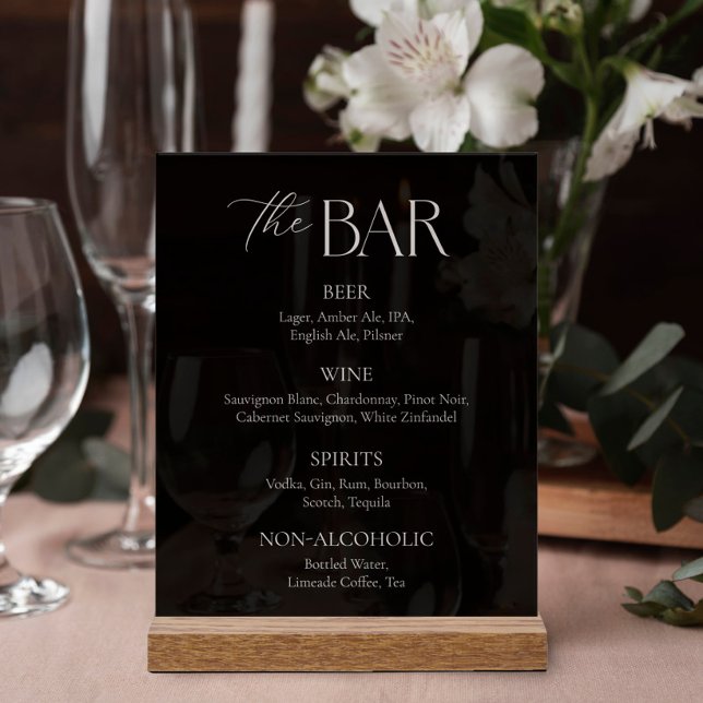 Elegant Calligraphy Script Black Wedding Bar  Acrylic Sign (Creator Uploaded)