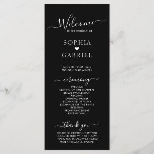 Elegant Calligraphy Script Black Wedding Ceremony Programme