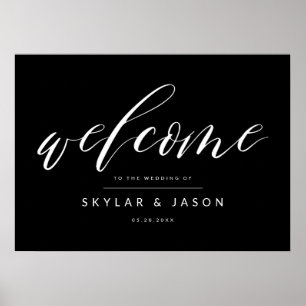 Elegant Calligraphy Script Black Welcome Wedding Poster