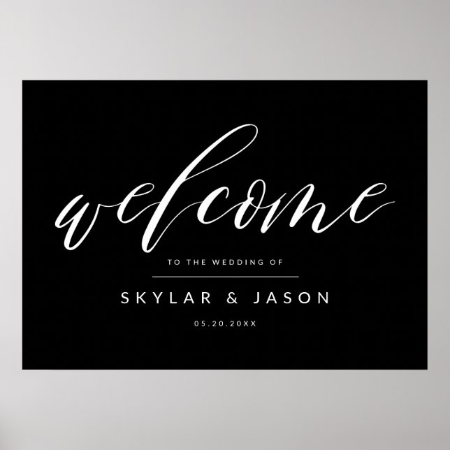 Elegant Calligraphy Script Black Welcome Wedding Poster (Front)