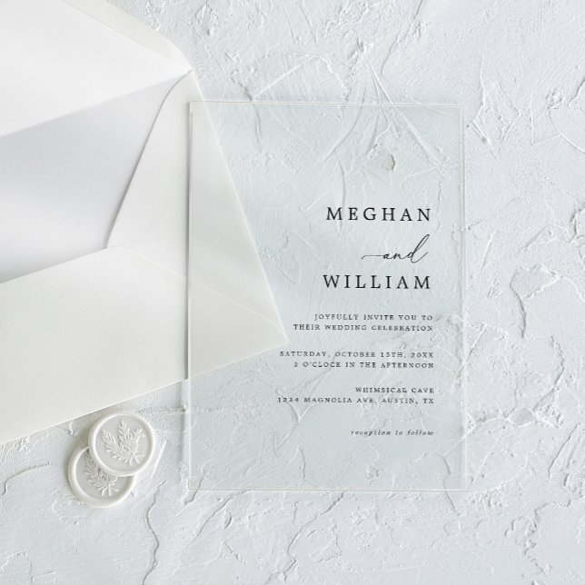 Elegant Calligraphy Script Black White Wedding Acrylic Invitations (Creator Uploaded)