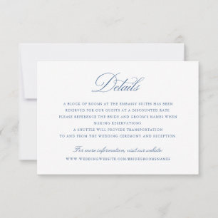 Elegant Calligraphy Script Blue Wedding Details Invitation