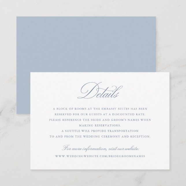 Elegant Calligraphy Script Blue Wedding Details Invitation (Front/Back)