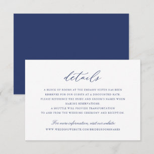 Elegant Calligraphy Script Blue Wedding Details Invitation