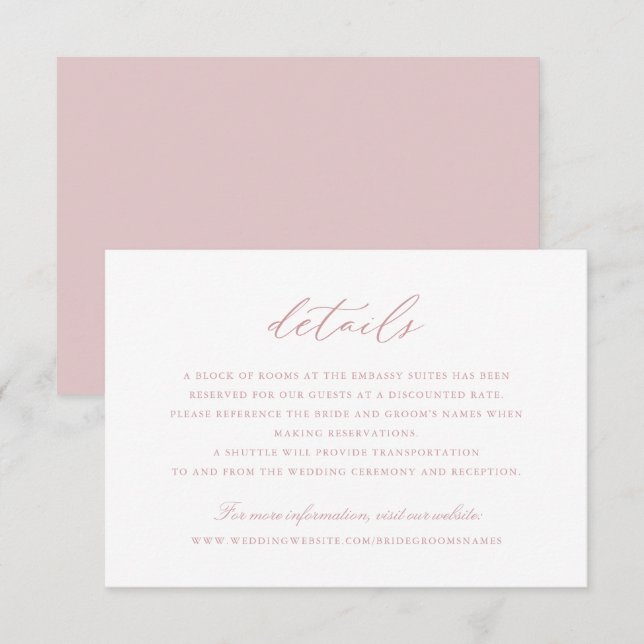 Elegant Calligraphy Script Blush Wedding Details Invitation (Front/Back)