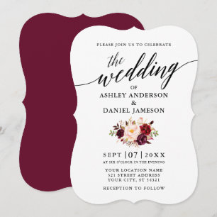 Elegant Calligraphy Script Burgundy Floral Wedding Invitation