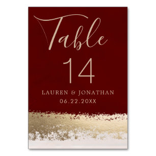 Elegant Calligraphy Script, Burgundy, Gold Wedding Table Number