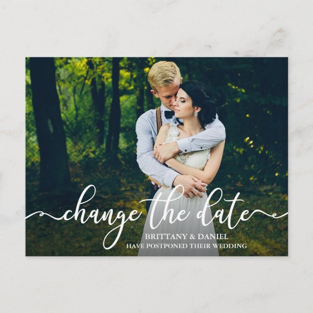 Elegant Calligraphy Script Change The Date Photo Postcard (Front)