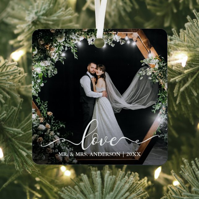 Elegant Calligraphy Script Couple Photo Love Metal Tree Decoration (Insitu)