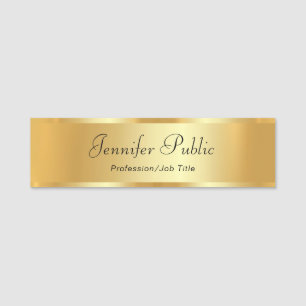 Elegant Calligraphy Script Custom Text Gold Name Tag