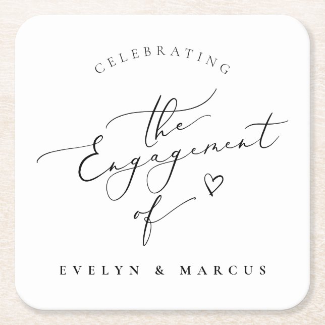 Elegant Calligraphy Script Engagement Party Square Paper Coaster (Front)