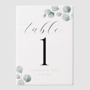 Elegant Calligraphy Script Eucalyptus table number