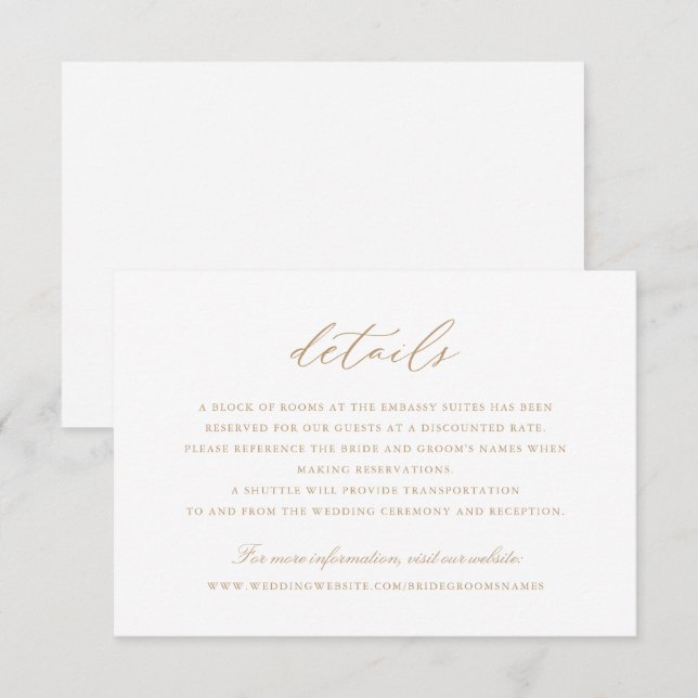 Elegant Calligraphy Script Gold Wedding Details Invitation (Front/Back)