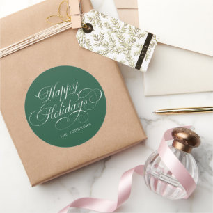 Elegant Calligraphy Script Green Christmas Holiday Classic Round Sticker