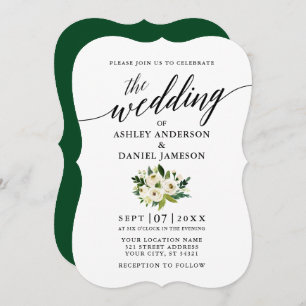 Elegant Calligraphy Script Green Floral Wedding Invitation