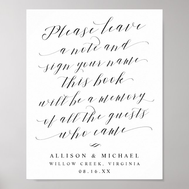 Elegant Calligraphy Script Guest Book Wedding Sign (Front)