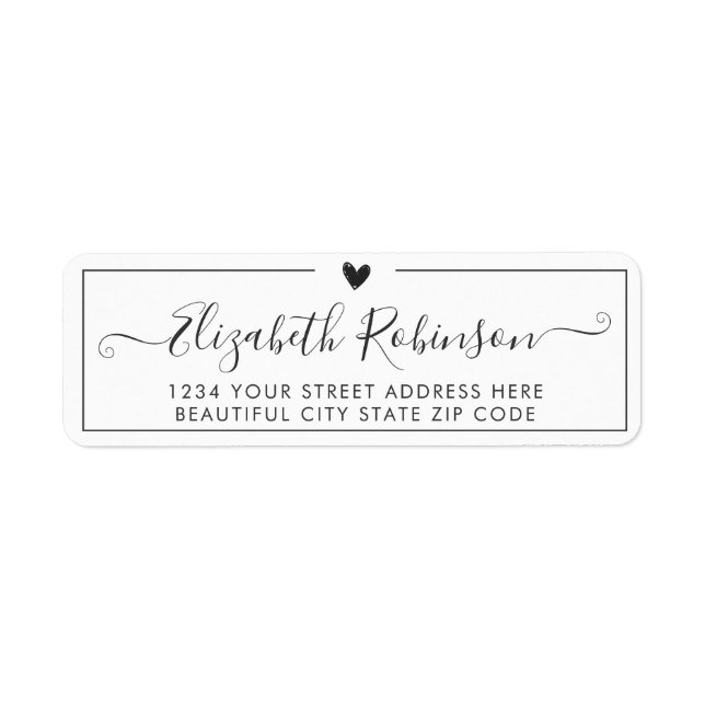 Elegant Calligraphy Script Heart Address Label (Front)