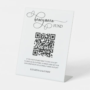 Elegant Calligraphy Script Honeymoon Fund QR Code  Pedestal Sign