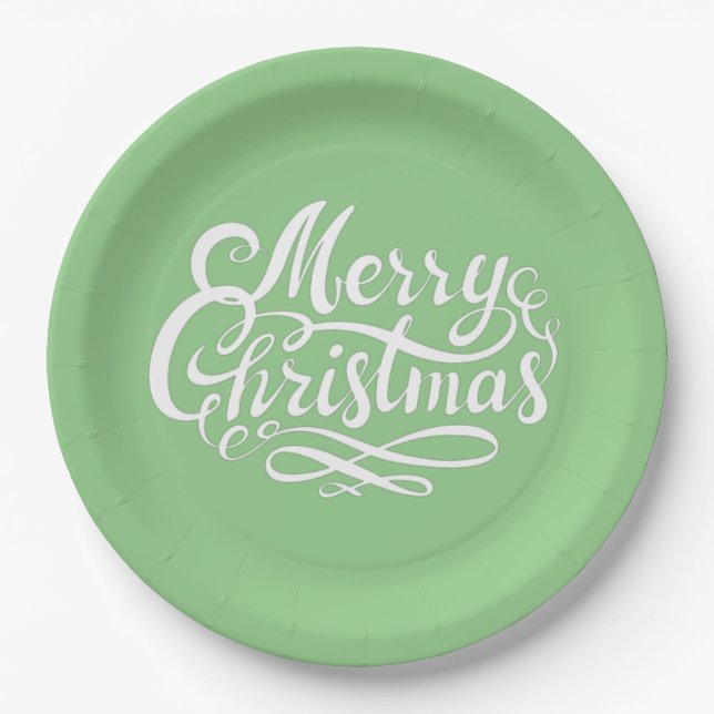 Elegant calligraphy script lettering mint green paper plate (Front)