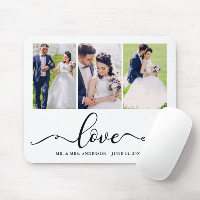 Elegant Calligraphy Script Love 3 Wedding Photo Mouse Mat (With Mouse)