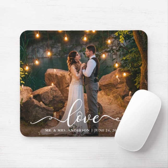 Elegant Calligraphy Script Love Wedding Photo Mouse Mat (With Mouse)