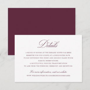Elegant Calligraphy Script Merlot Wedding Details Invitation