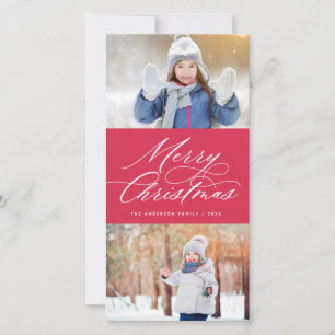 Elegant Calligraphy Script Merry Christmas 2 Photo Holiday Card