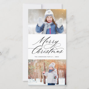 Elegant Calligraphy Script Merry Christmas 2 Photo Holiday Card