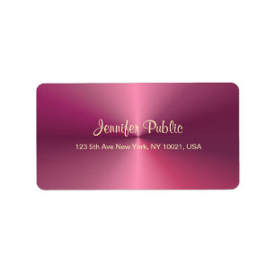 Elegant Calligraphy Script Metallic Look Pink Label